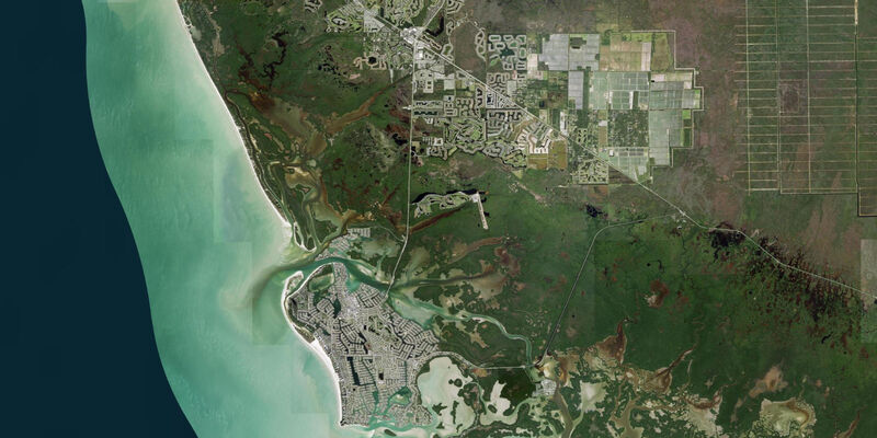 Satellite view of the coast near Shell Island