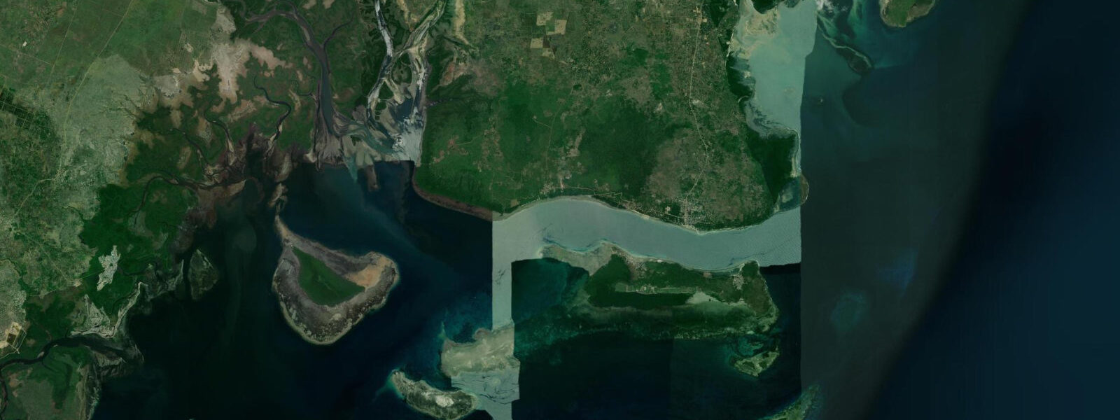 Satellite view of the coast near Shimoni