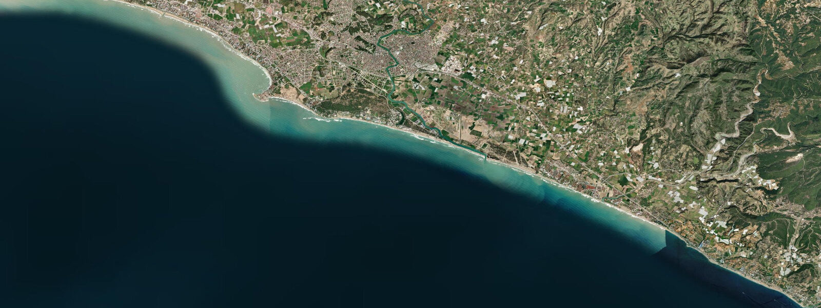 Satellite view of the coast near Side, Antalya