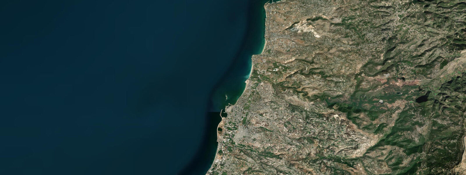 Satellite view of the coast near Sidon
