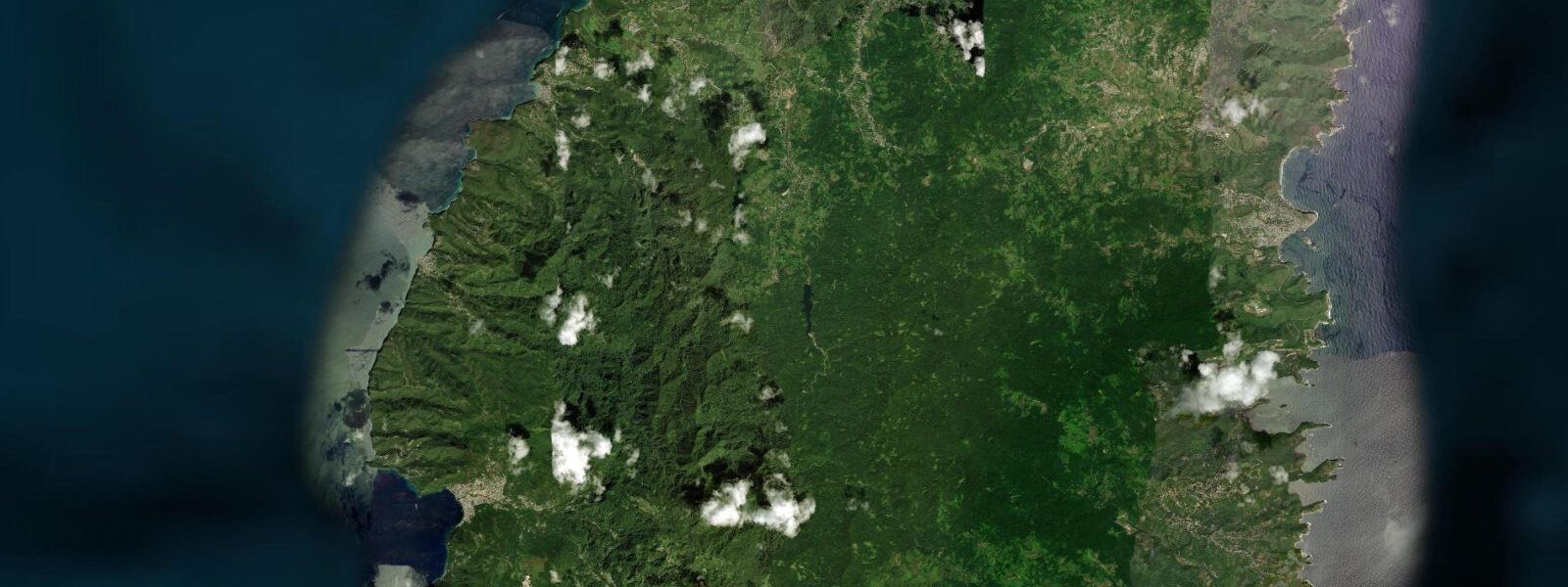 Satellite view of the coast near Soufrière