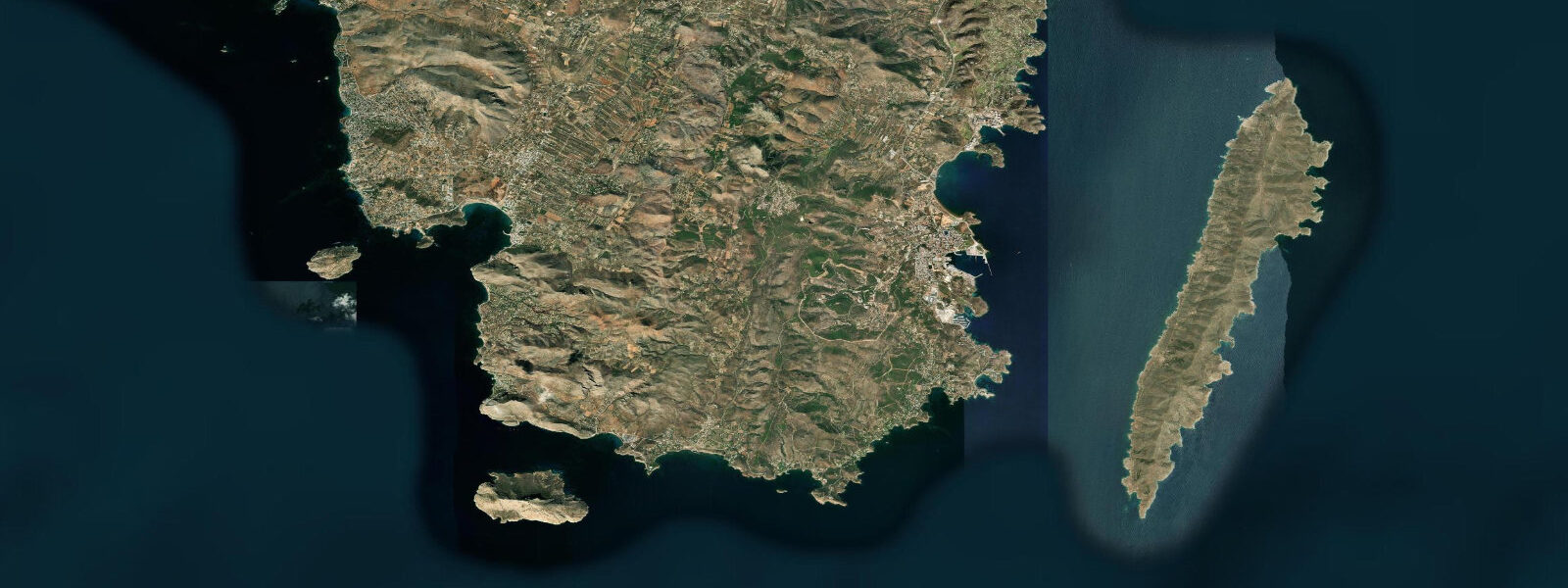 Satellite view of the coast near Cape Sounion