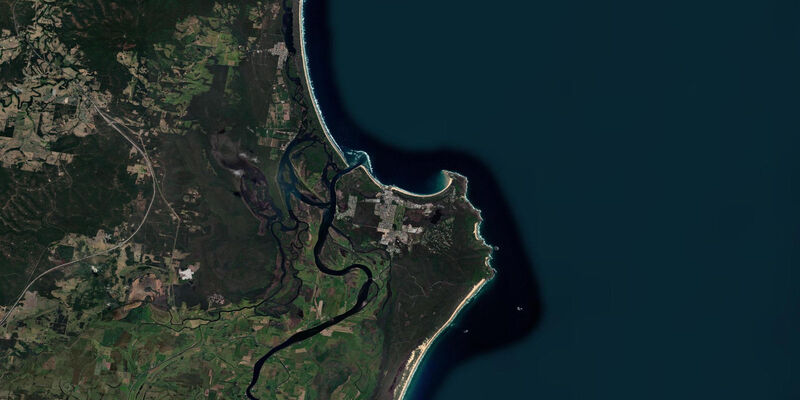 Satellite view of the coast near South West Rocks