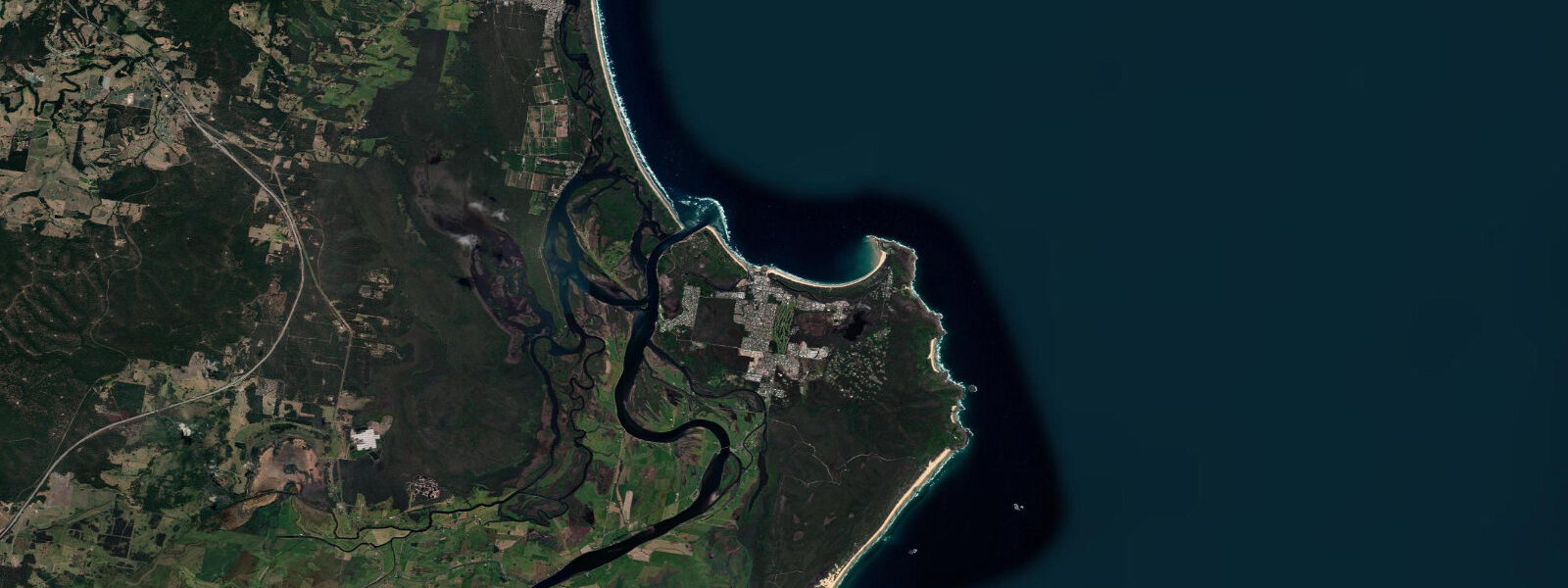 Satellite view of the coast near South West Rocks
