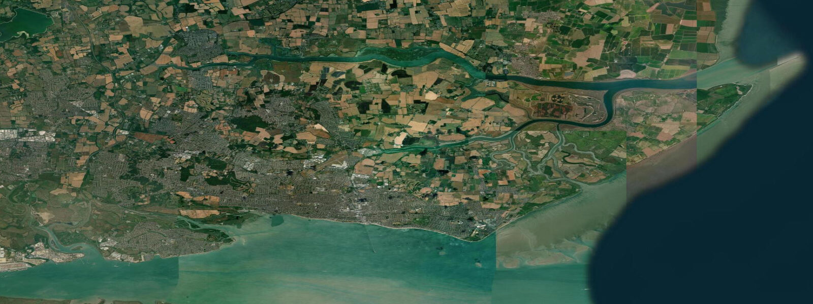 Satellite view of the coast near Southend-on-Sea