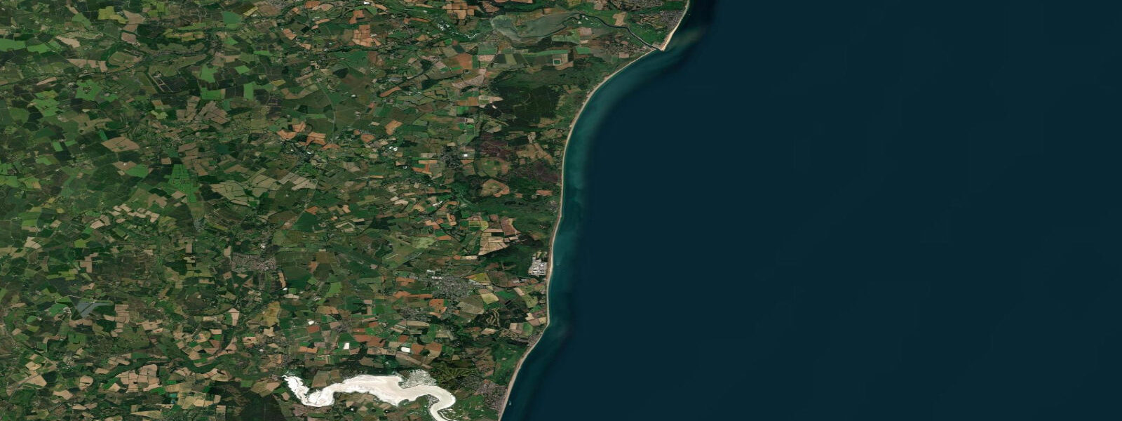Satellite view of the coast near Southwold