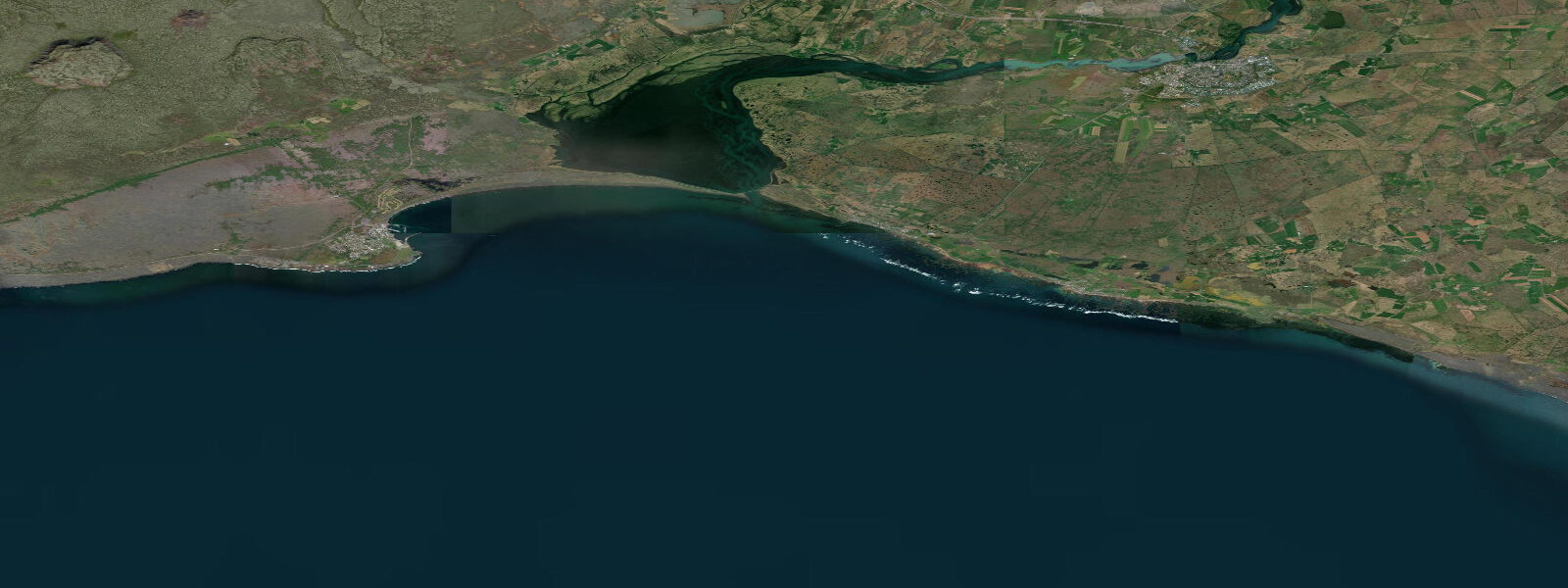 Satellite view of the coast near Stokkseyri, Southern Region