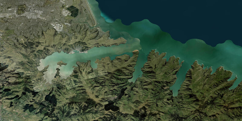 Satellite view of the coast near Sumner Beach, Christchurch