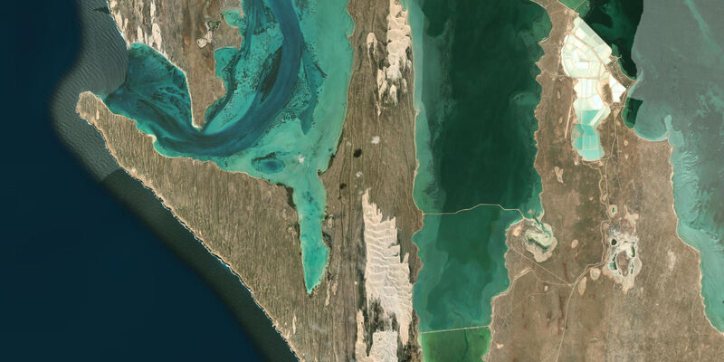 Satellite view of the coast near Sunday Island