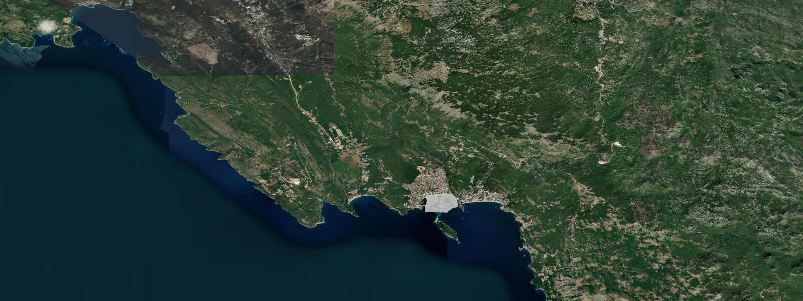 Satellite view of the coast near Sveti Stefan