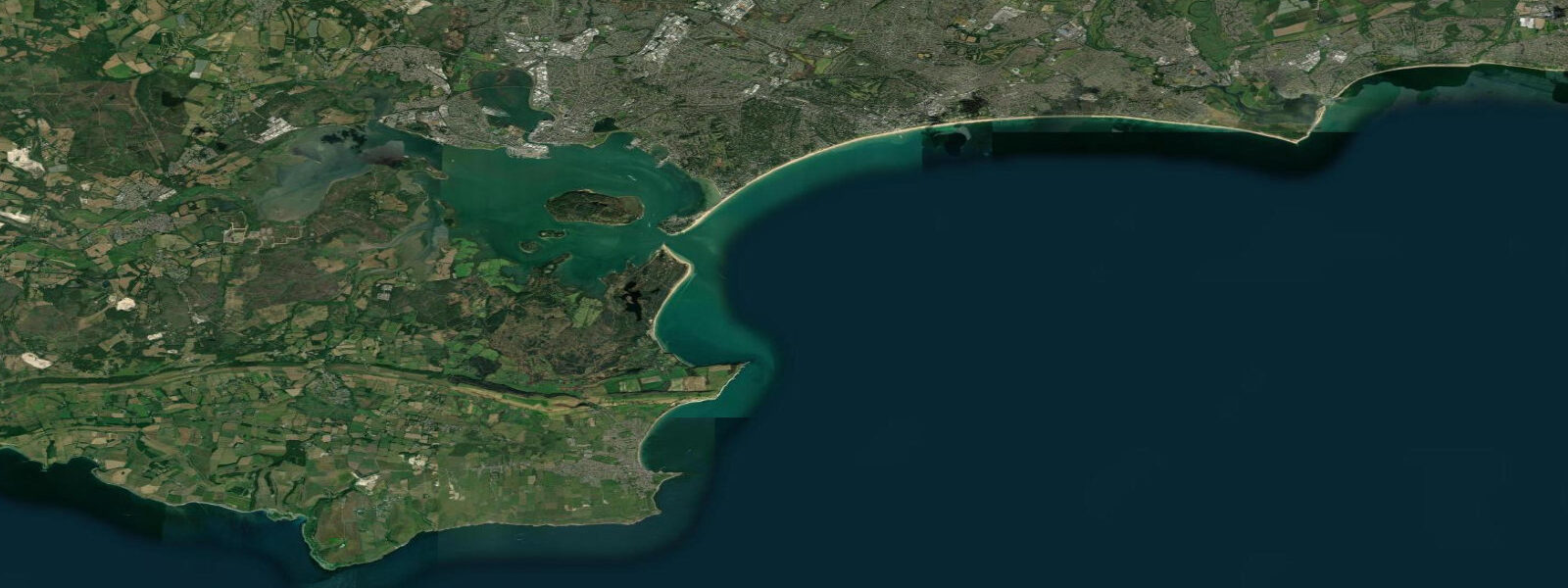 Satellite view of the coast near Swanage