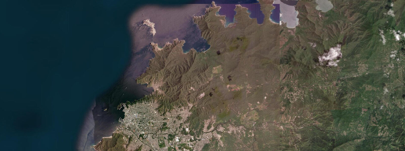 Satellite view of the coast near Taganga, Colombia