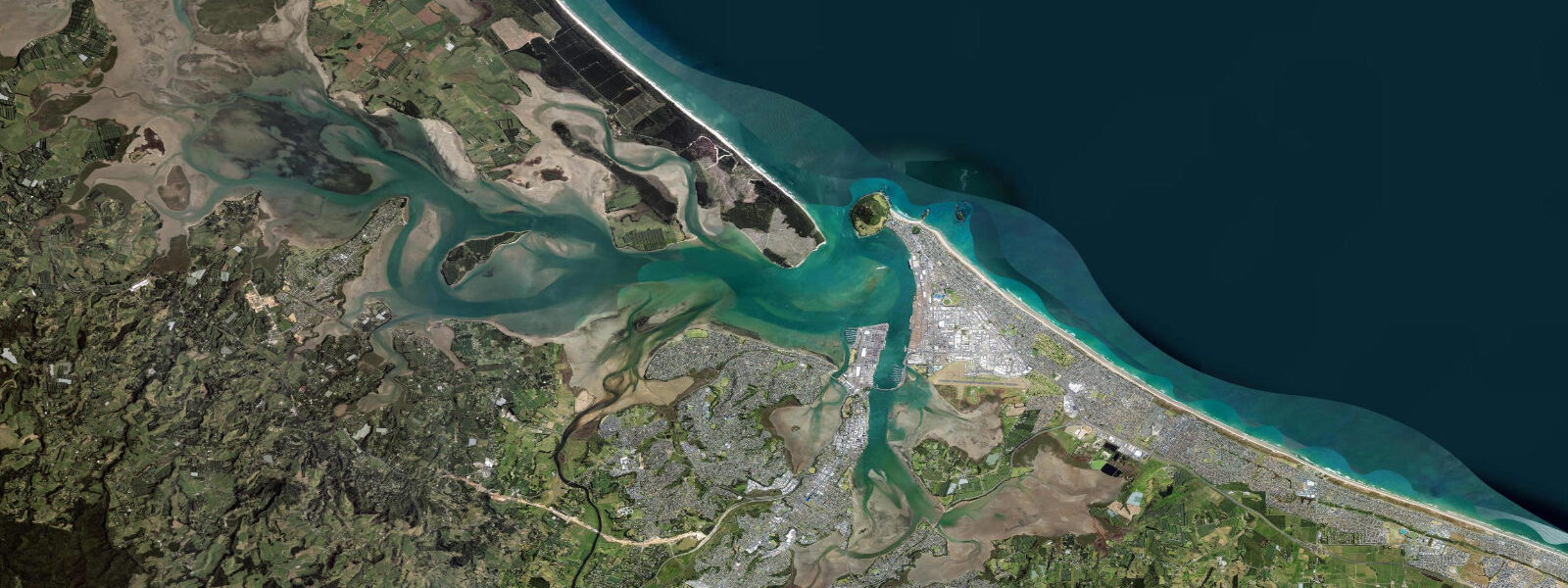 Satellite view of the coast near Tauranga