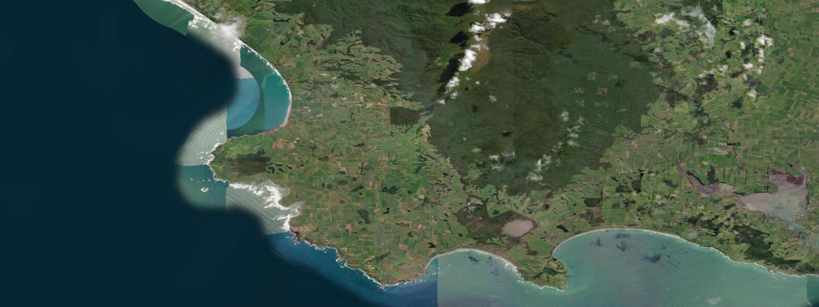 Satellite view of the coast near Te Waewae Bay