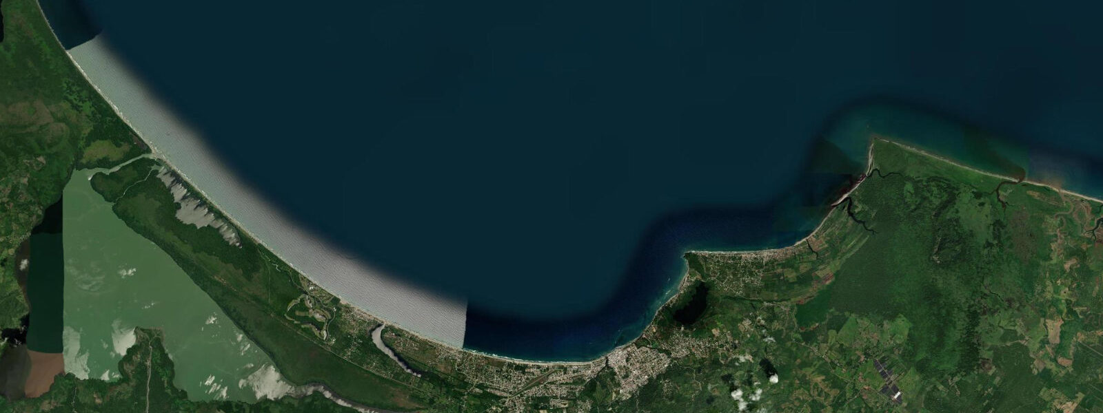 Satellite view of the coast near Tela, Honduras