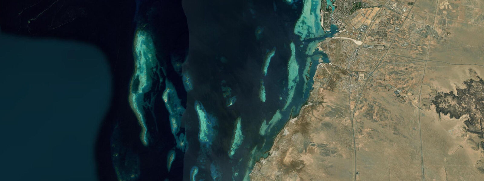 Satellite view of the coast near Thuwal, Makkah Region