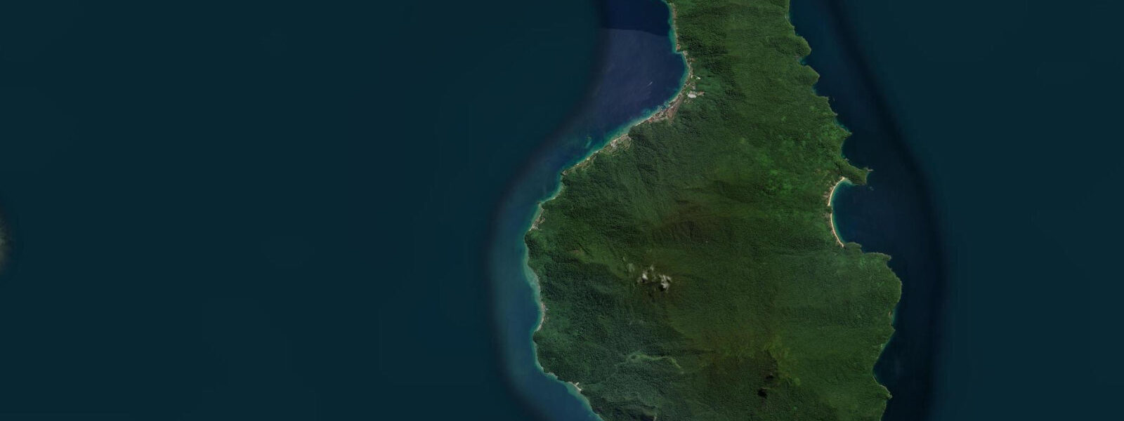 Satellite view of the coast near Tioman Island, Malaysia
