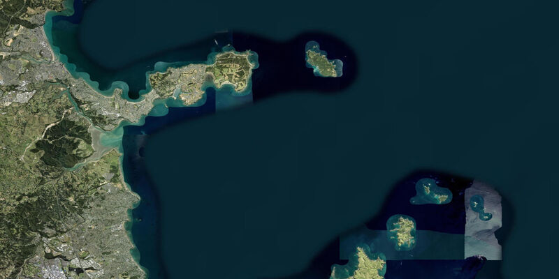 Satellite view of the coast near Tiritiri Matangi Island