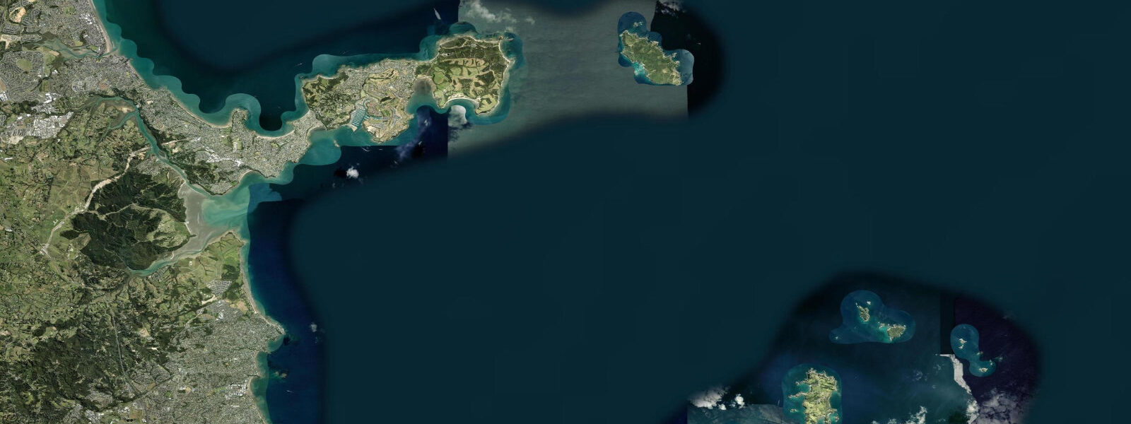Satellite view of the coast near Tiritiri Matangi Island