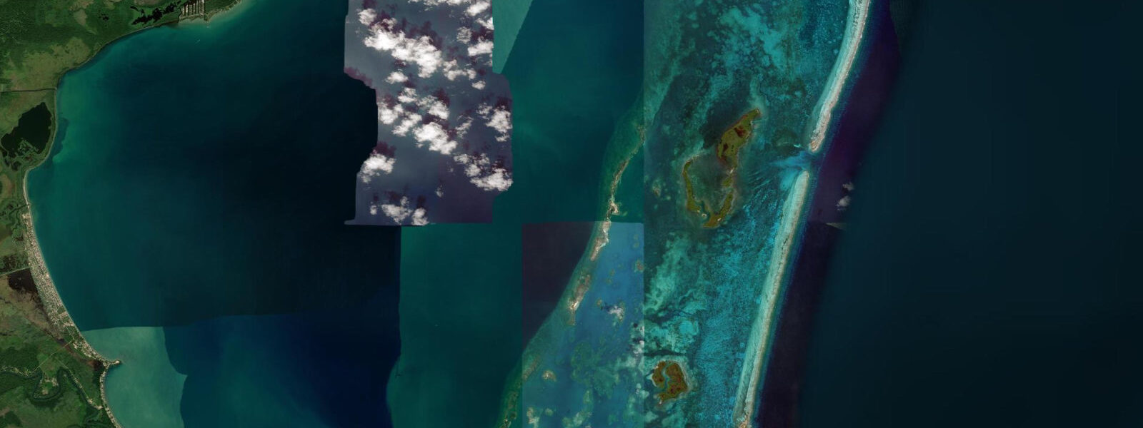Satellite view of the coast near Tobacco Caye, Belize