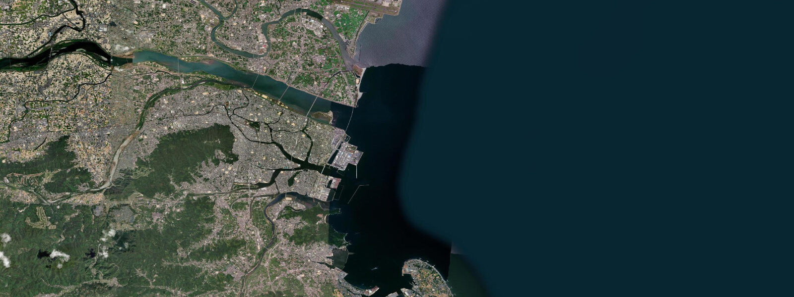 Satellite view of the coast near Tokushima