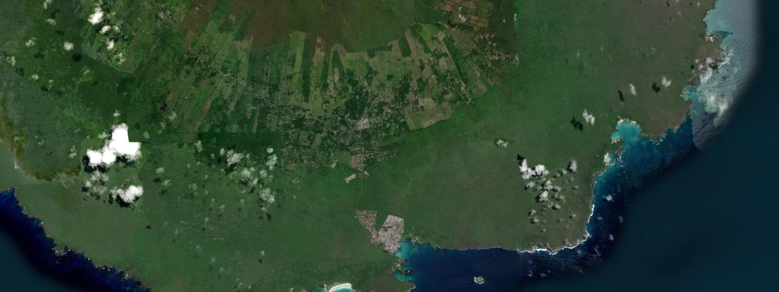 Satellite view of the coast near Tortuga Bay, Santa Cruz, Galápagos