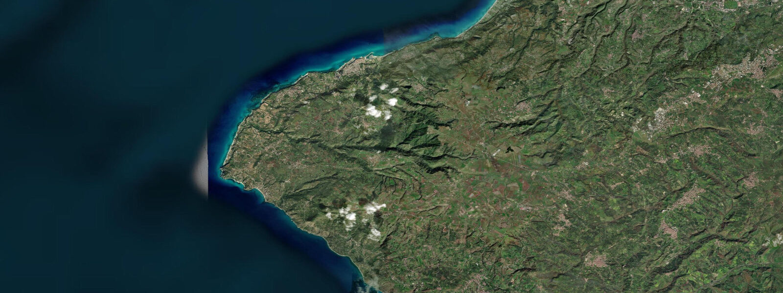 Satellite view of the coast near Tropea