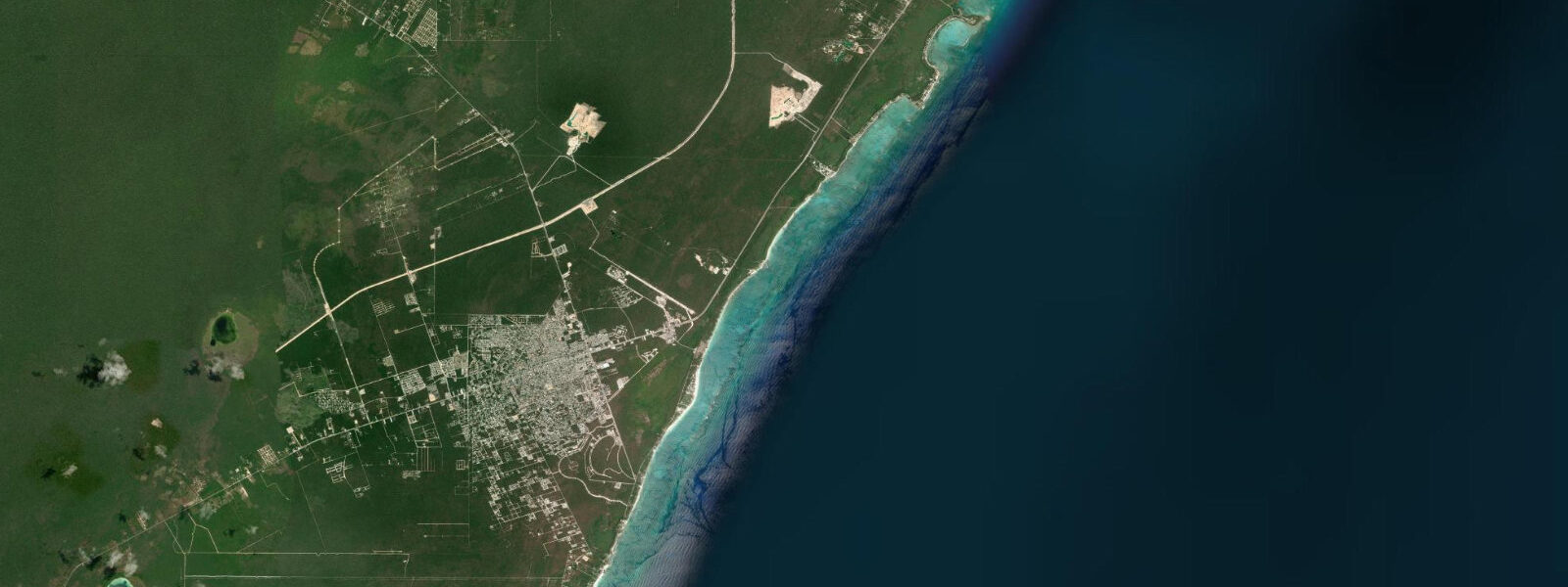 Satellite view of the coast near Tulum