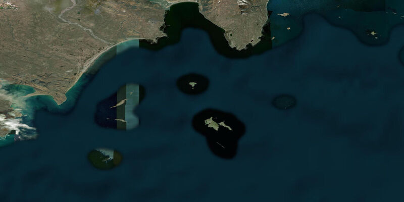 Satellite view of the coast near Ugaiushak Island