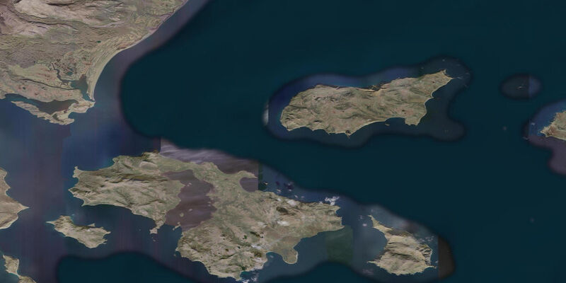 Satellite view of the coast near Ukolnoi Island