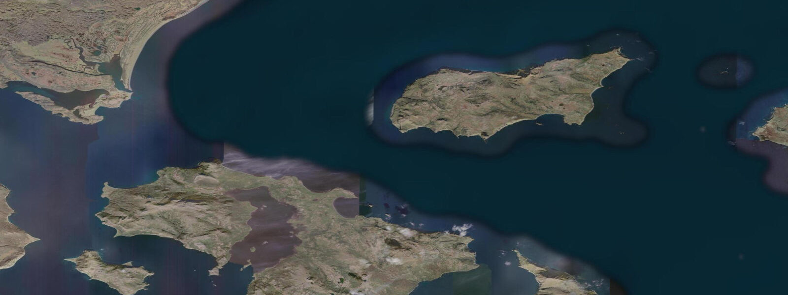 Satellite view of the coast near Ukolnoi Island