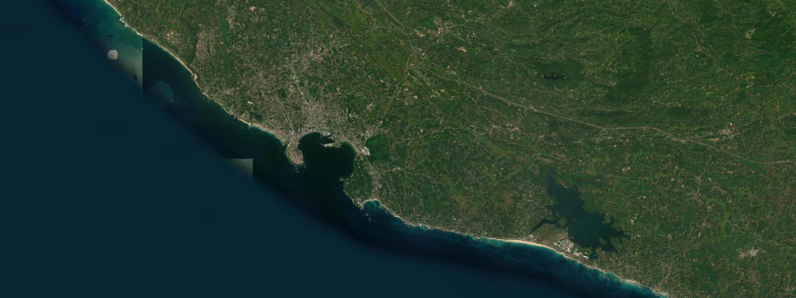 Satellite view of the coast near Unawatuna, Sri Lanka