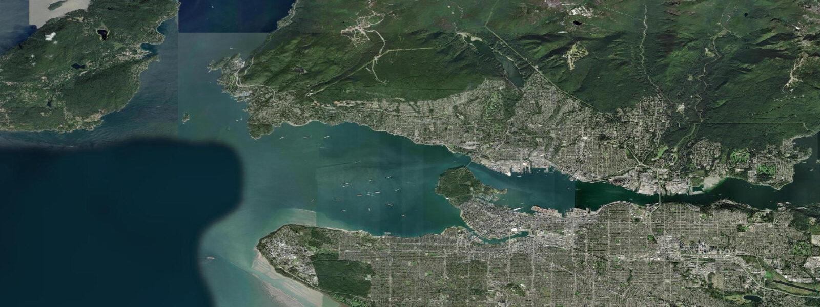 Satellite view of the coast near Vancouver, British Columbia