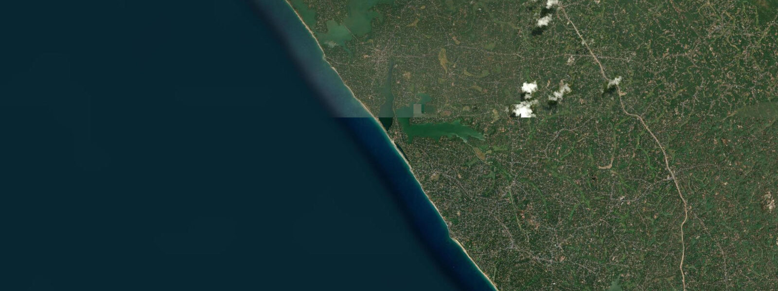 Satellite view of the coast near Varkala, Kerala