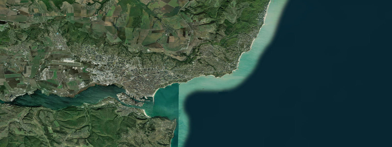 Satellite view of the coast near Varna Beach