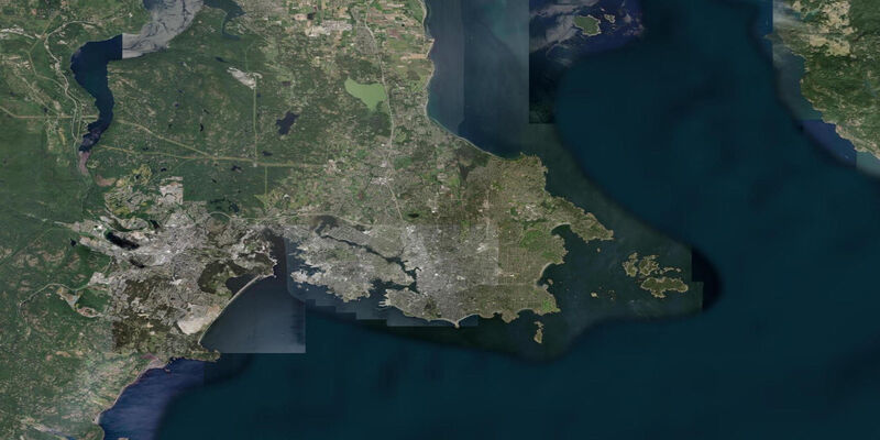 Satellite view of the coast near Victoria, BC