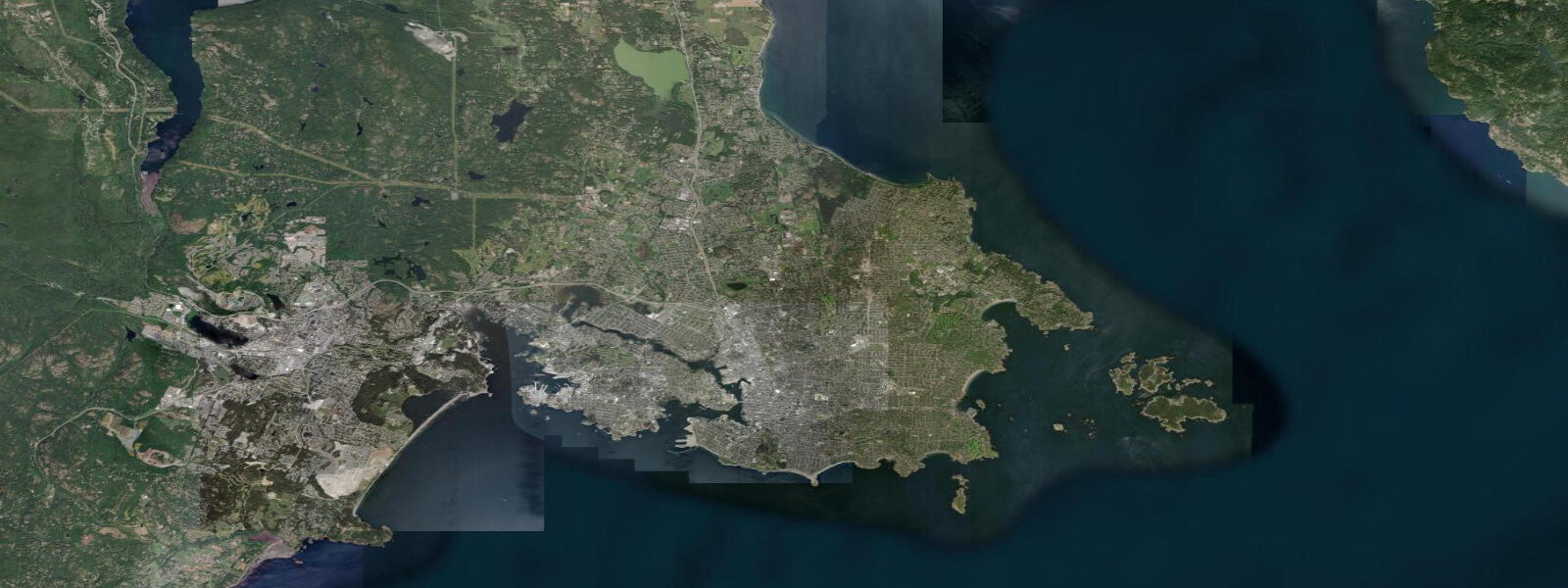 Satellite view of the coast near Victoria, BC