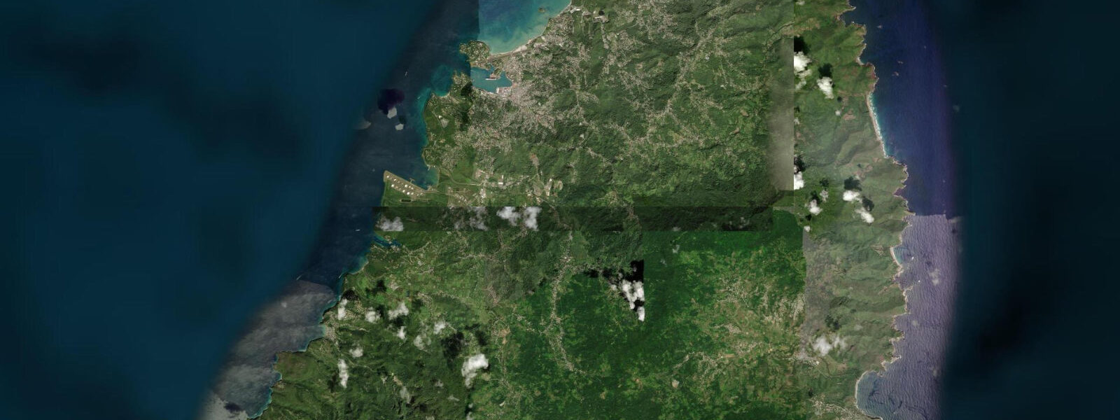 Satellite view of the coast near Vigie Beach, Saint Lucia
