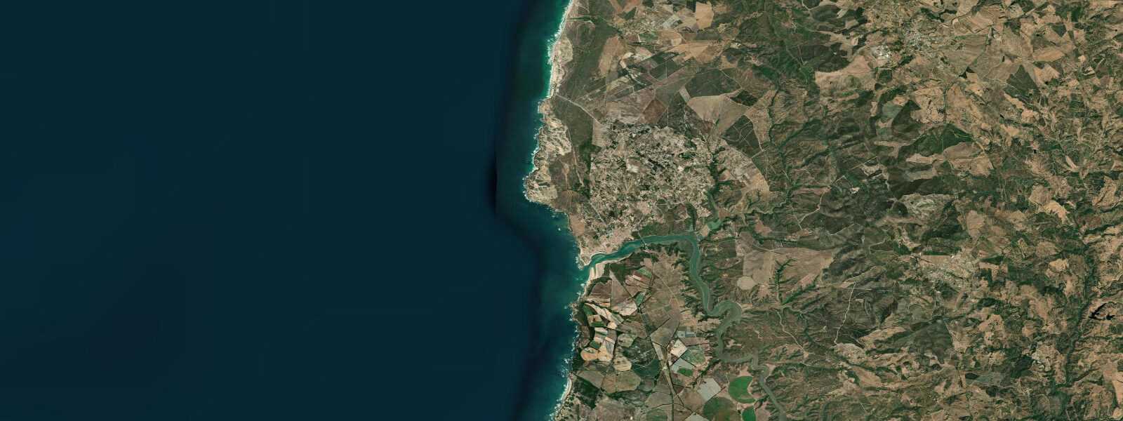 Satellite view of the coast near Vila Nova de Milfontes, Alentejo Coast