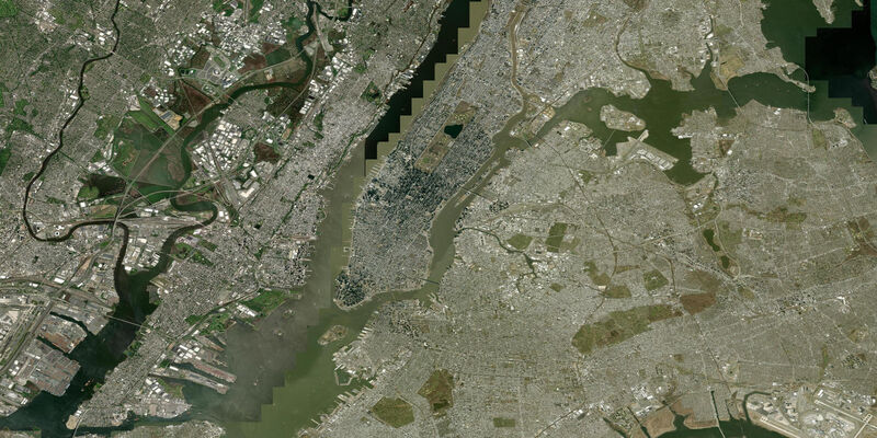 Satellite view of the coast near Weehawken