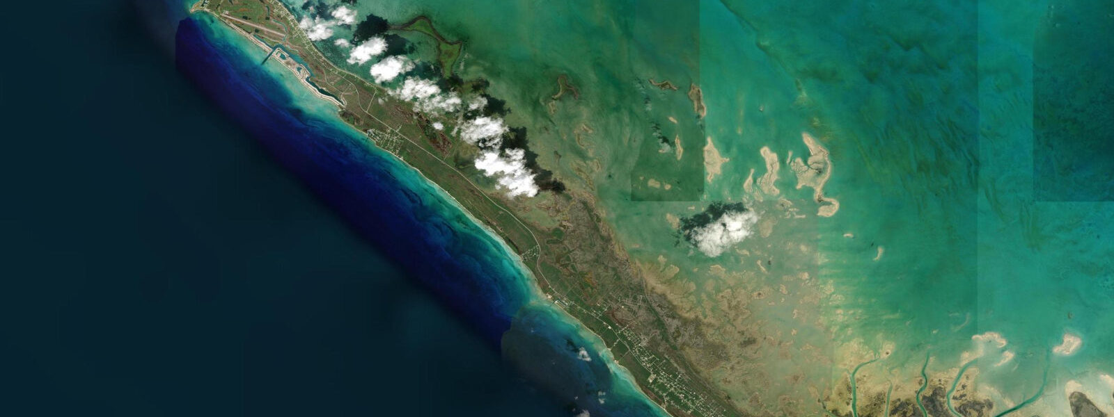 Satellite view of the coast near West End, Grand Bahama