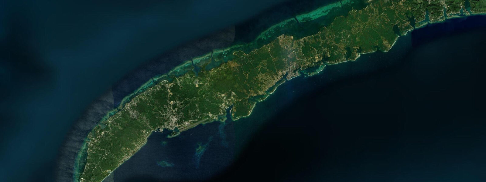 Satellite view of the coast near West End, Roatan