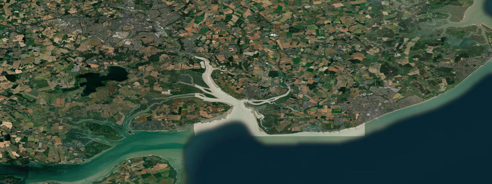 Satellite view of the coast near West Mersea, Essex