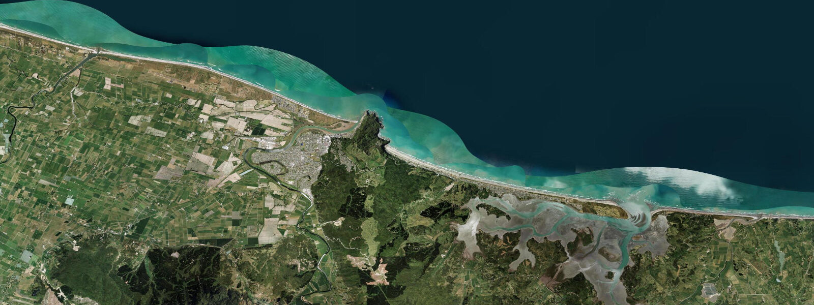 Satellite view of the coast near Whakatāne, Bay of Plenty
