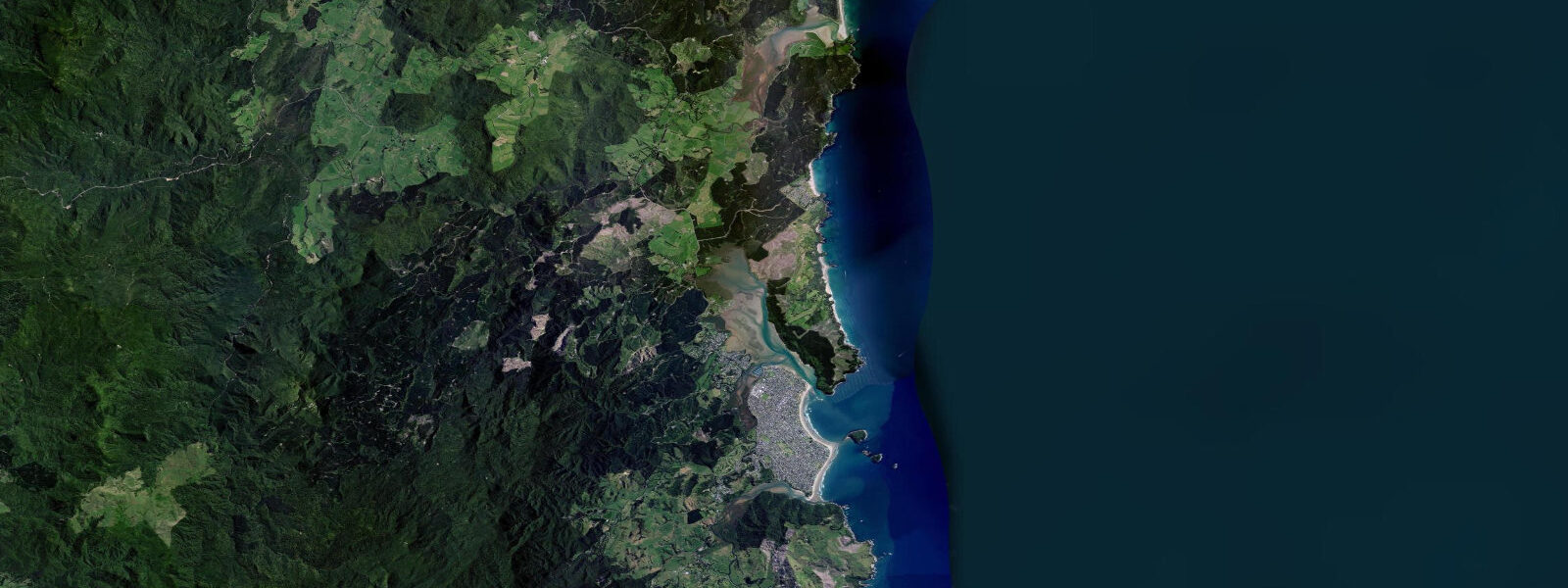 Satellite view of the coast near Whangamatā, Waikato