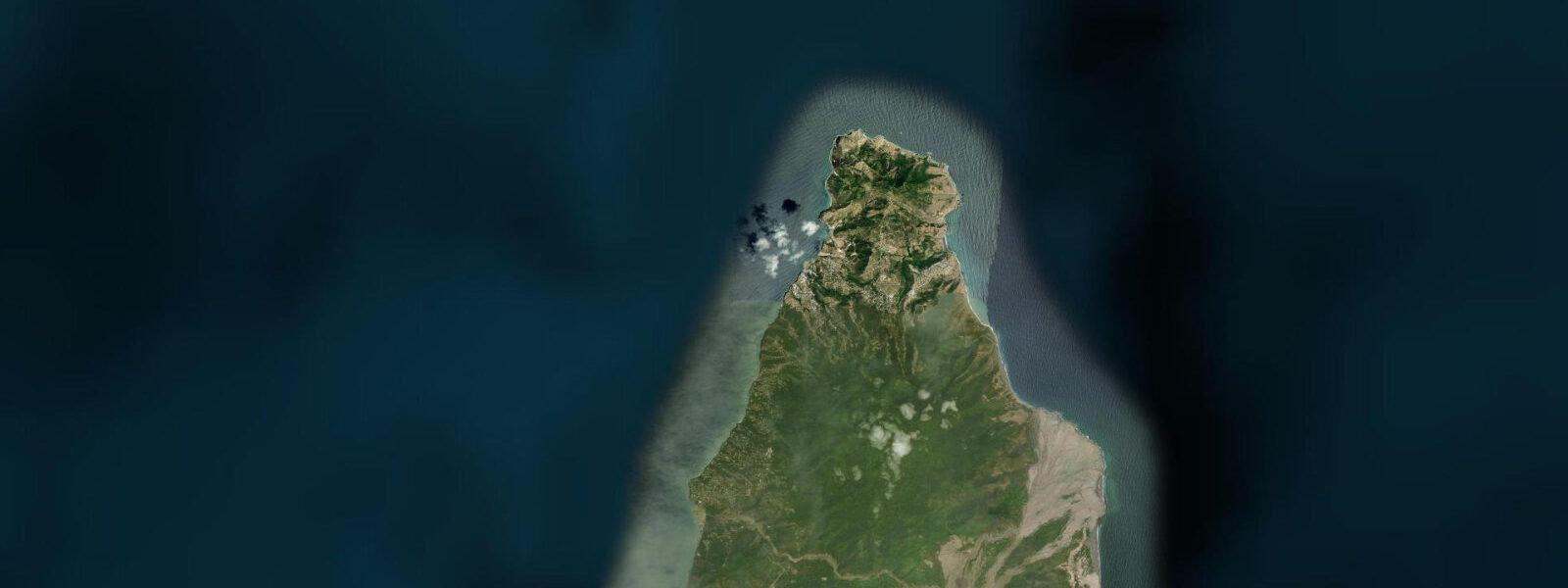 Satellite view of the coast near Woodlands Bay, Montserrat