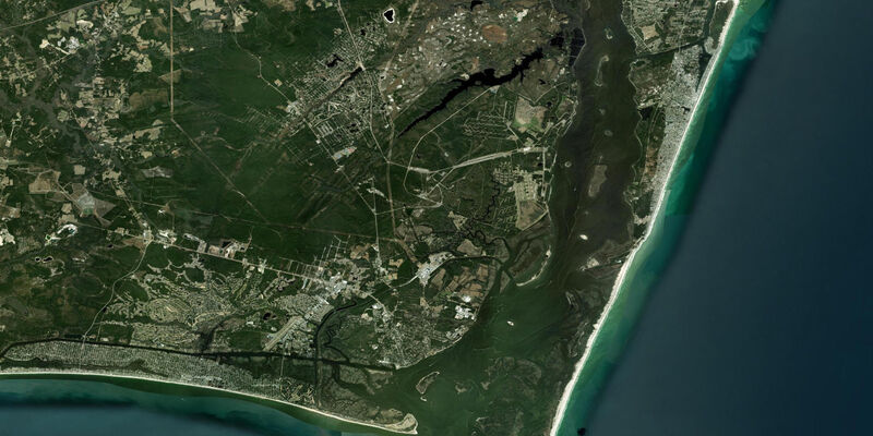 Satellite view of the coast near Yaupon Beach