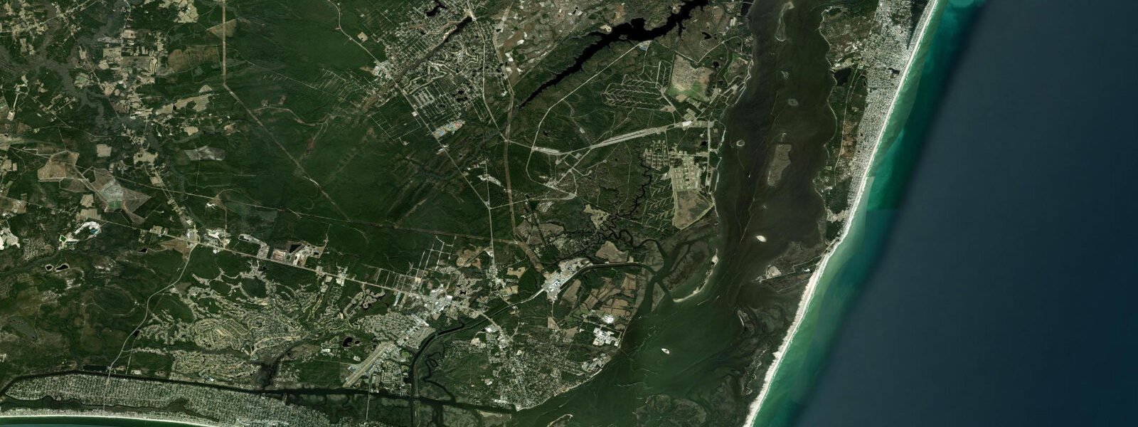 Satellite view of the coast near Yaupon Beach