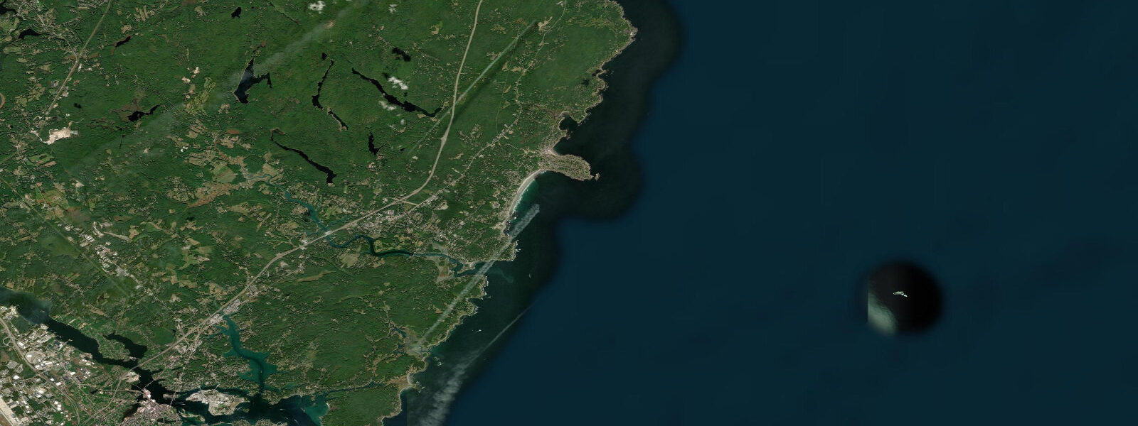 Satellite view of the coast near York Harbor